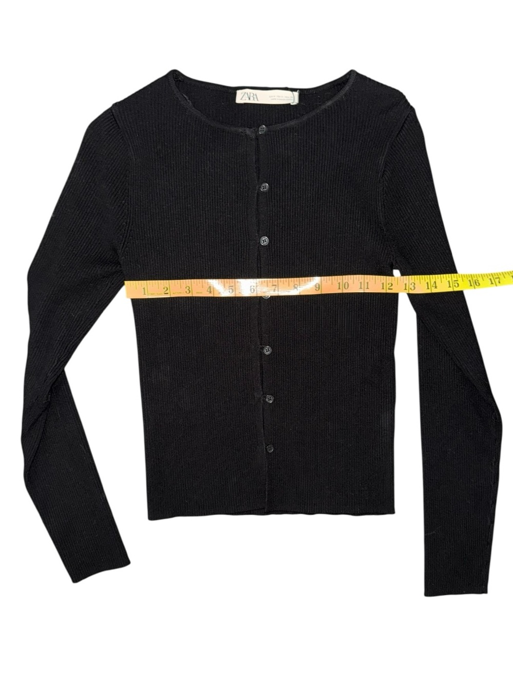 Black Ribbed Button-Front Crop Cardigan - Picture 6 of 6